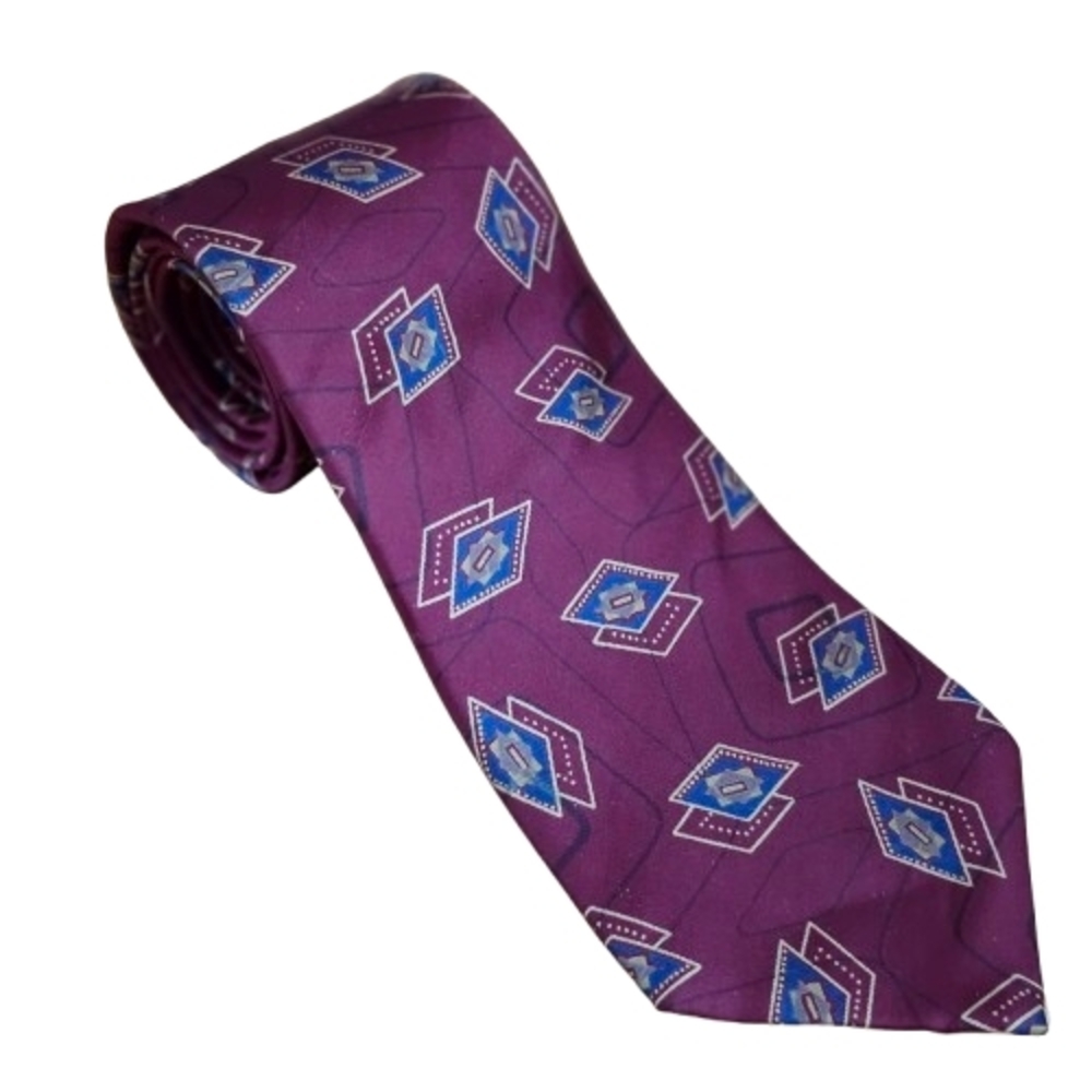 Vintage Guy Laroche Paris 100% Silk Geometric Necktie Burgundy